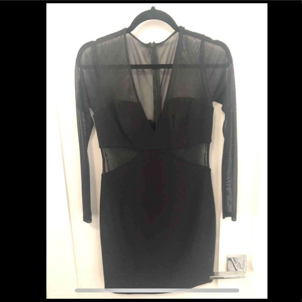 Jay Godfrey Mesh Plunge Black Mini Dress